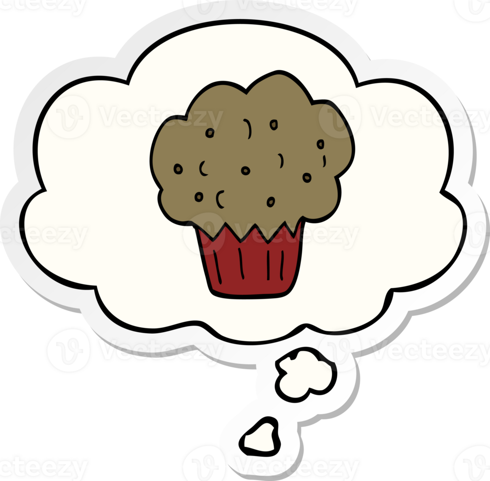 cartoon muffin with thought bubble as a printed sticker png