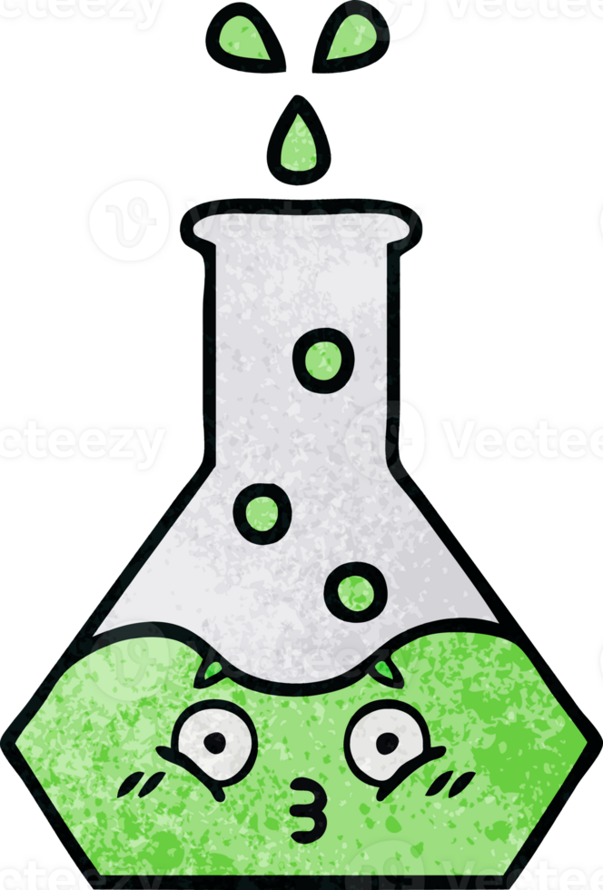 retro grunge texture cartoon of a science beaker png