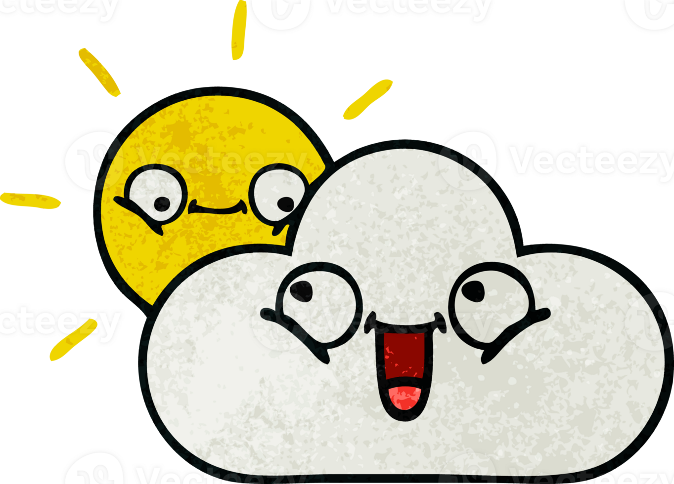 retro grunge texture cartoon of a sunshine and cloud png
