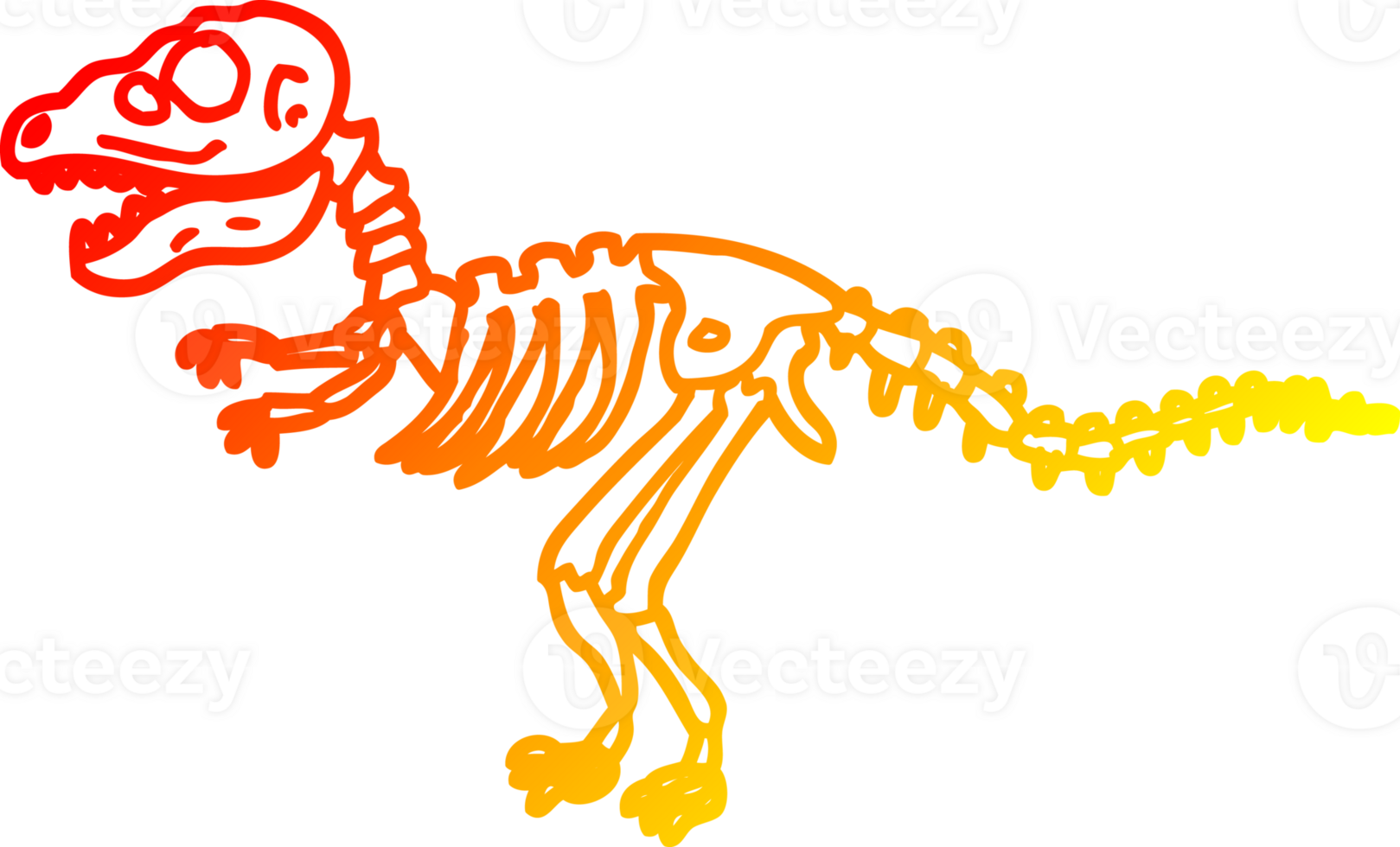 warm gradient line drawing of a cartoon dinosaur bones png