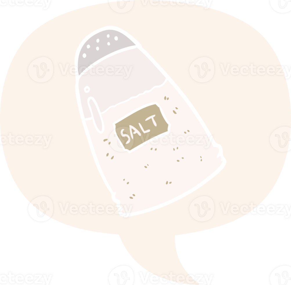 cartoon salt shaker with speech bubble in retro style png