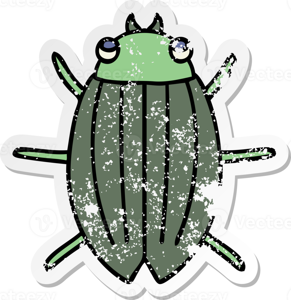 distressed sticker of a quirky hand drawn cartoon beetle png