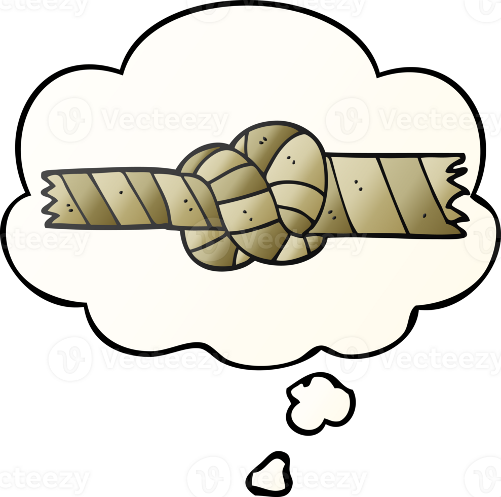 cartoon knotted rope with thought bubble in smooth gradient style png