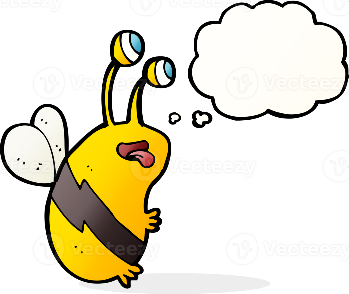 cartoon funny bee with thought bubble png