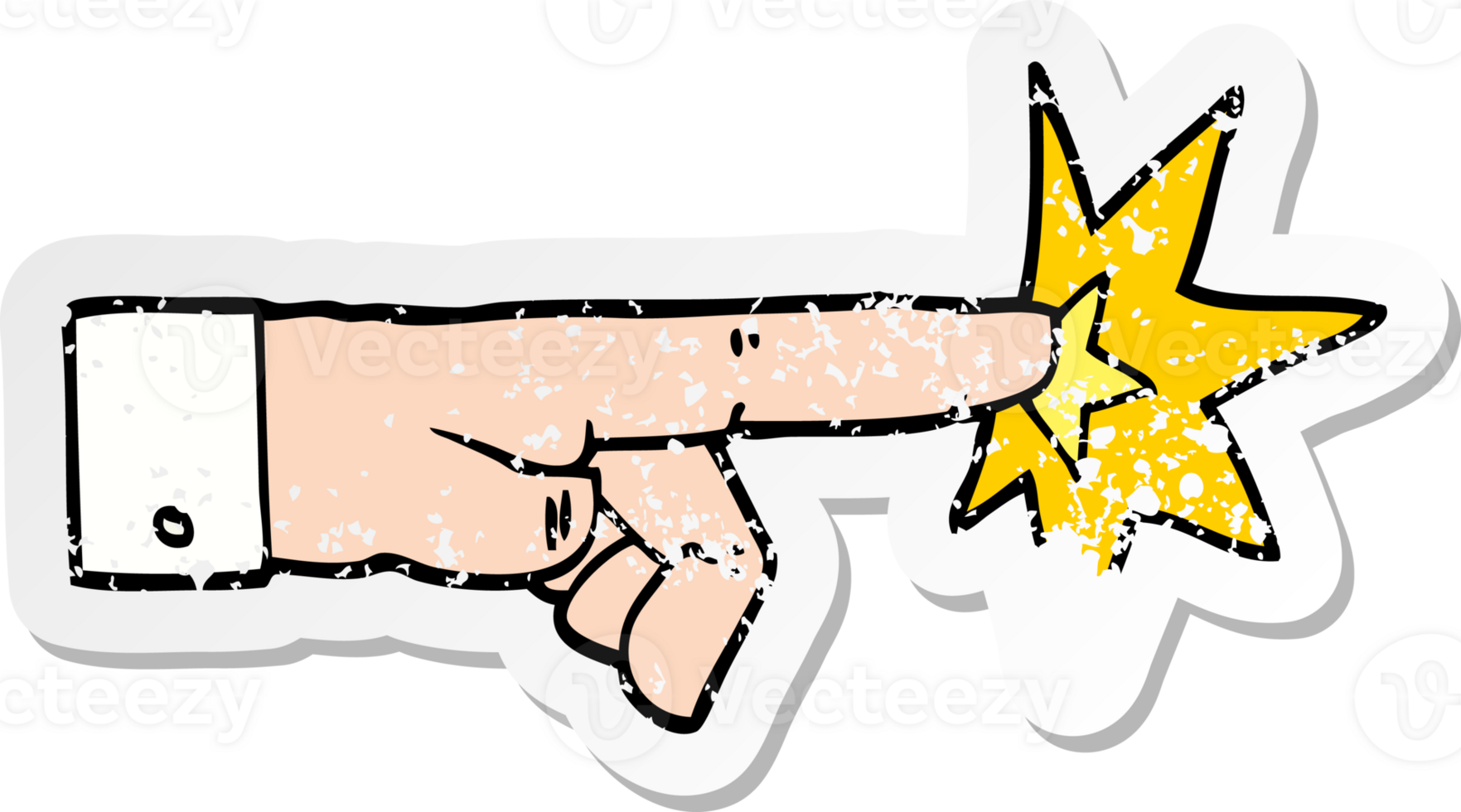 distressed sticker of a cartoon pointing hand png