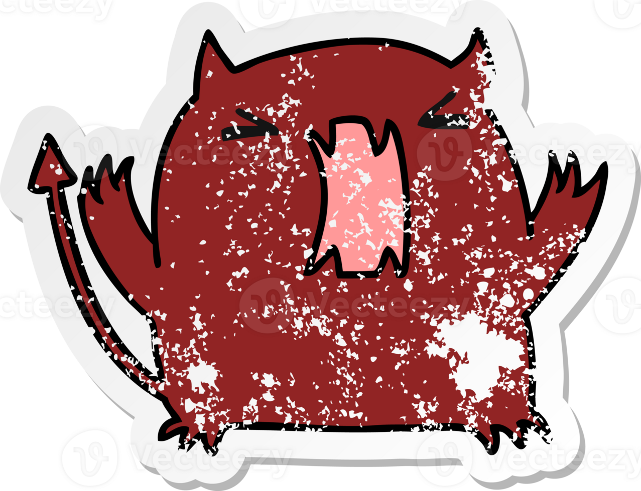 distressed sticker cartoon illustration of a cute kawaii devil png