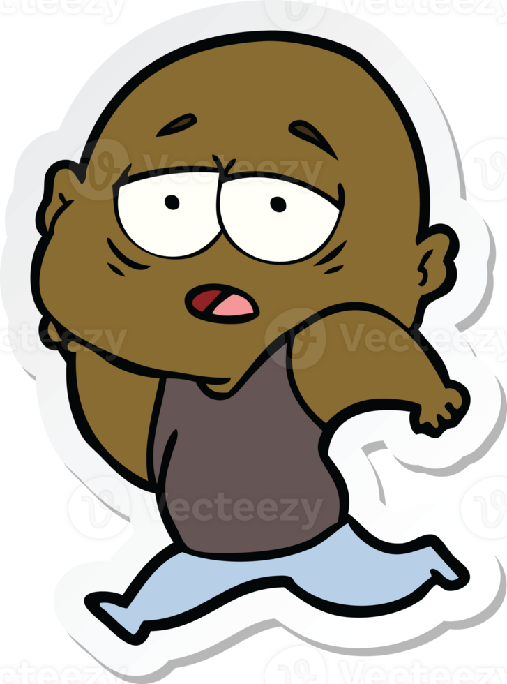 sticker of a cartoon tired bald man png