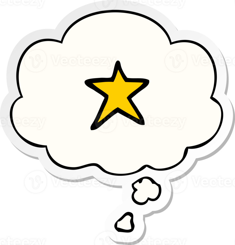 cartoon star symbol with thought bubble as a printed sticker png