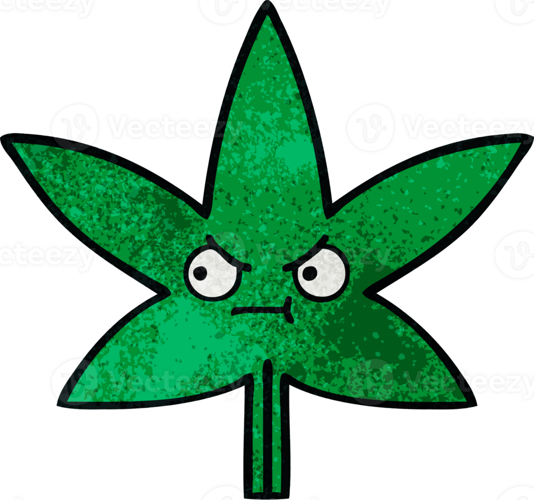 retro grunge texture cartoon of a marijuana leaf png