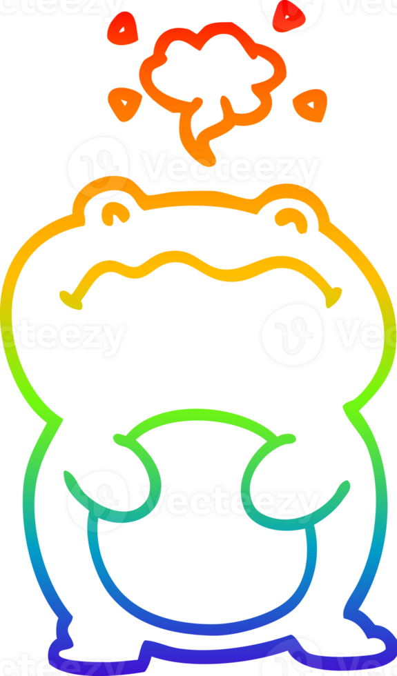 rainbow gradient line drawing of a cartoon frog png