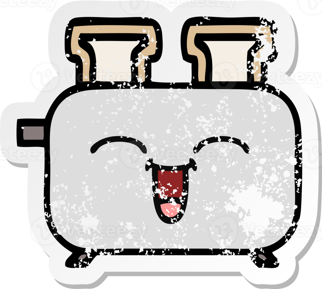 distressed sticker of a cute cartoon of a toaster png