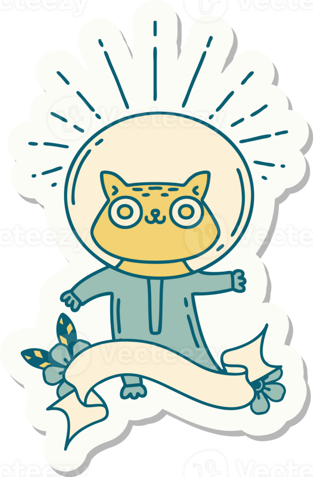 sticker of a tattoo style cat in astronaut suit png