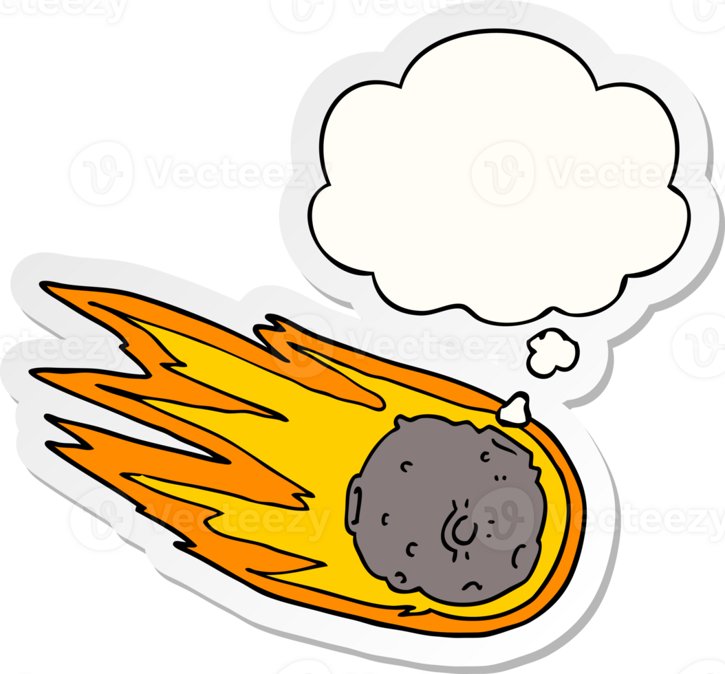 cartoon comet with thought bubble as a printed sticker png