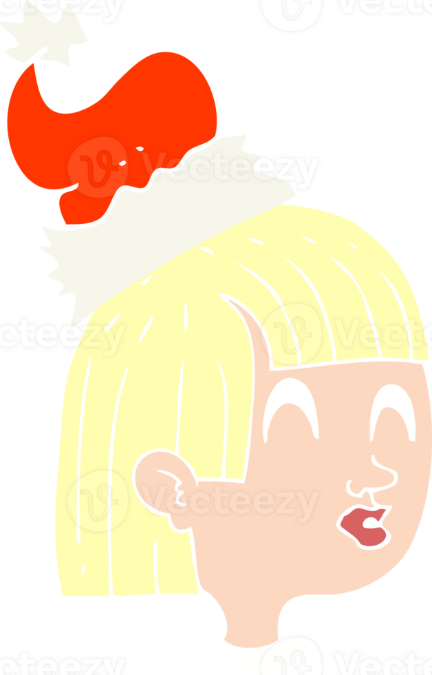 flat color illustration of girl wearing santa hat png