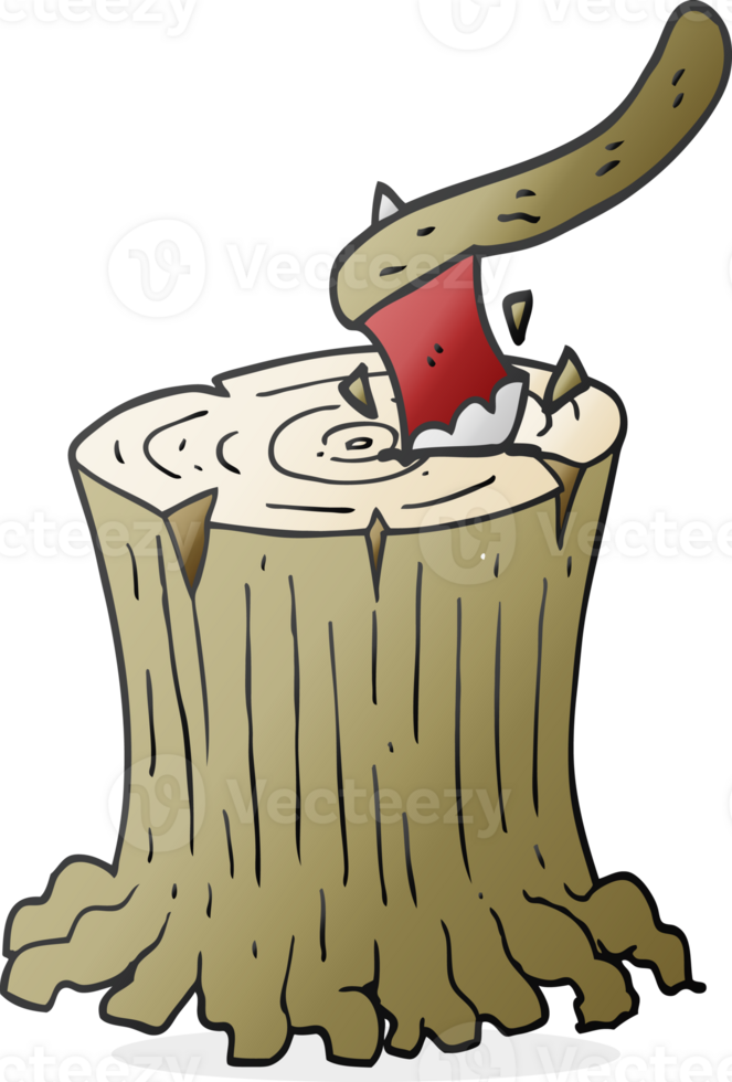 hand drawn cartoon axe in tree stump png