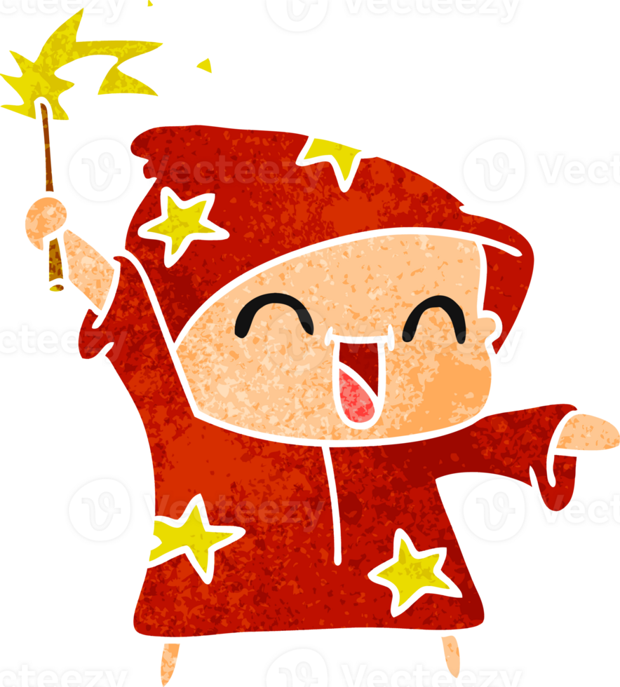 hand drawn retro cartoon of a happy little wizard png