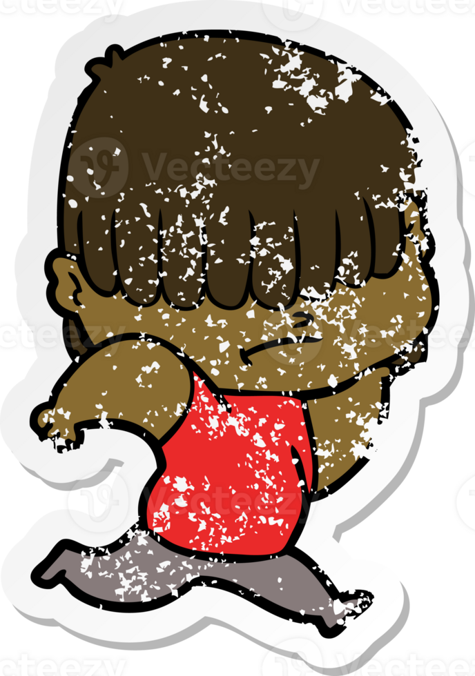 distressed sticker of a cartoon boy with untidy hair png