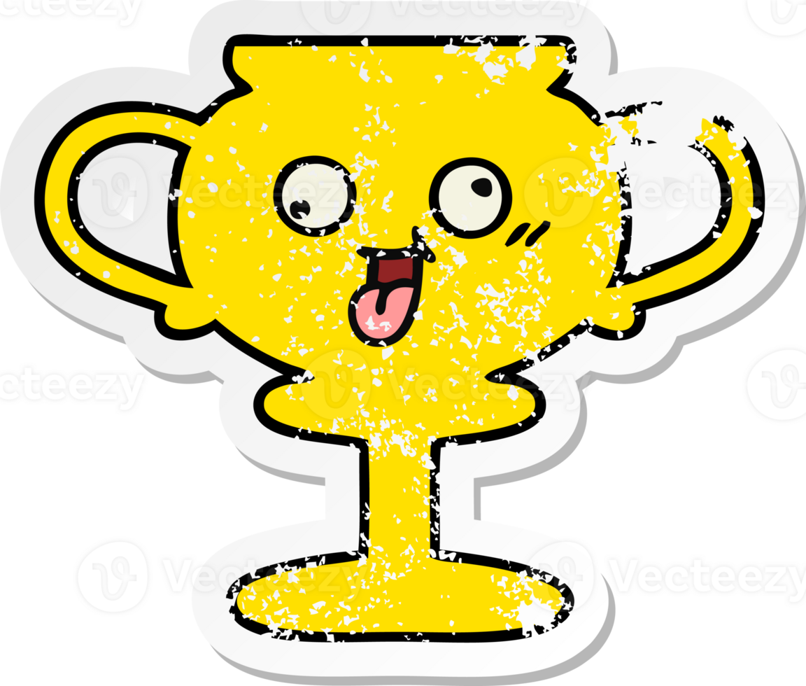 distressed sticker of a cute cartoon trophy png
