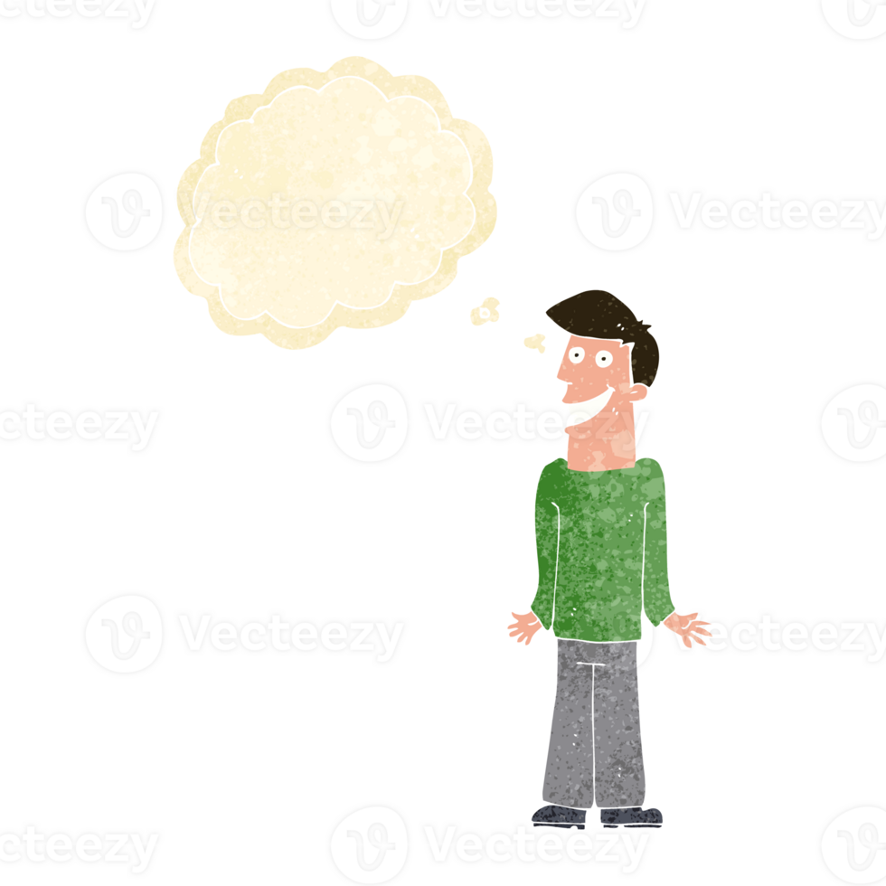 cartoon man shrugging shoulders with thought bubble png
