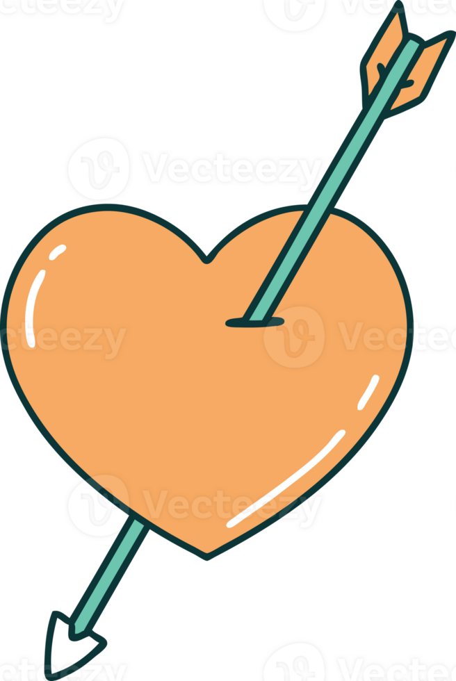 iconic tattoo style image of an arrow and heart png
