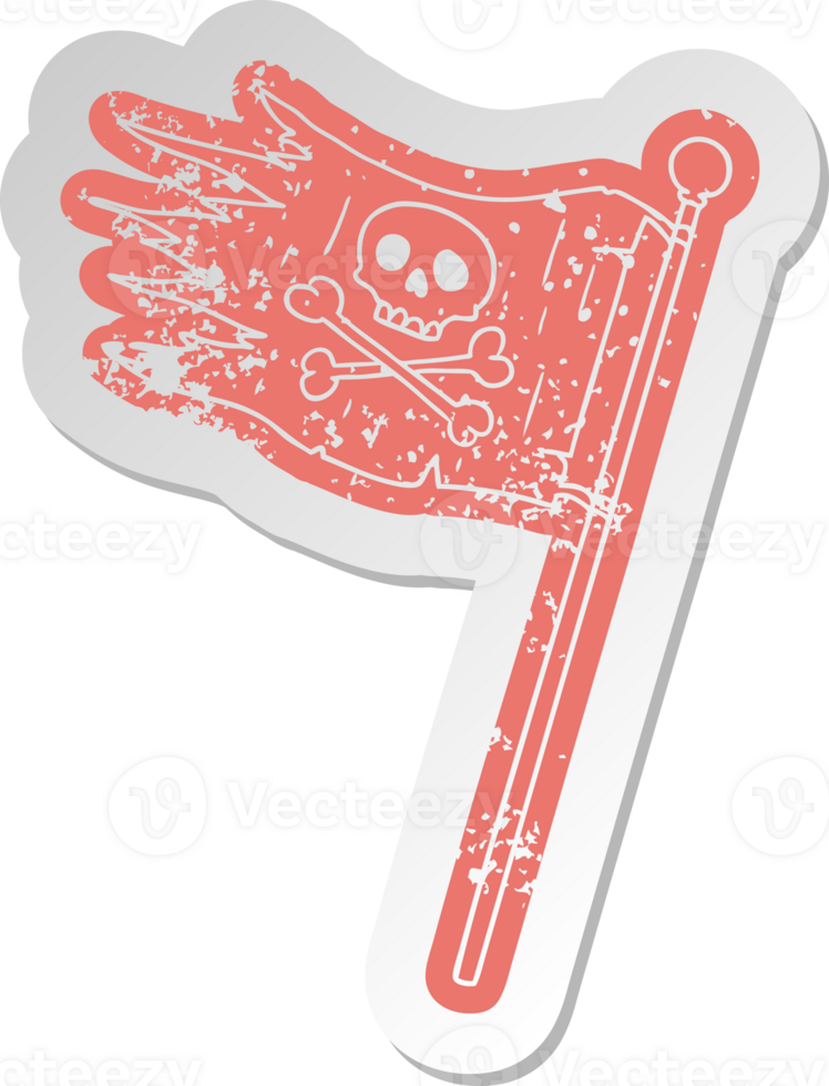 distressed old cartoon sticker of a pirates flag png