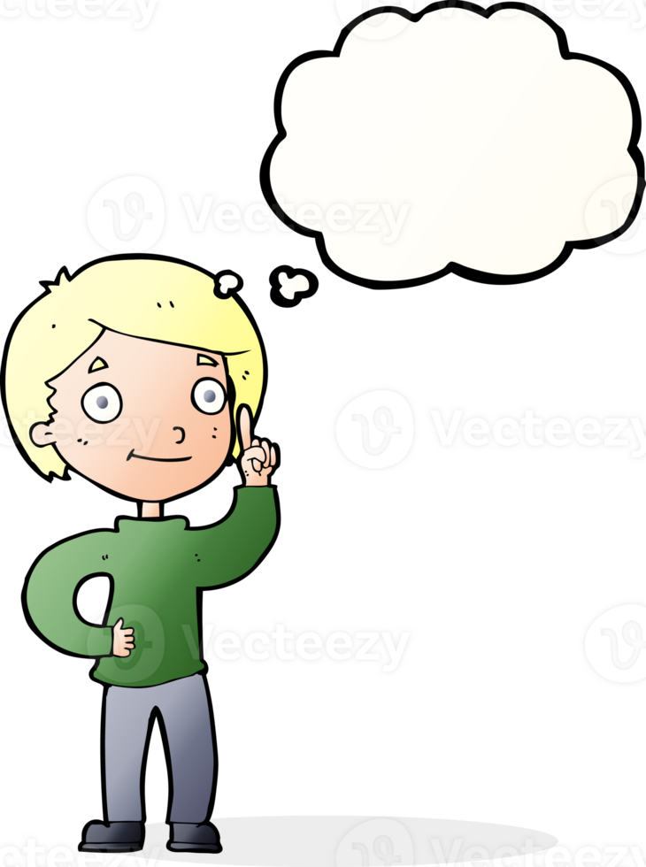 cartoon boy with idea with thought bubble png