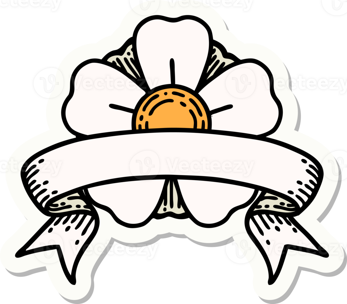 tattoo style sticker with banner of a flower png