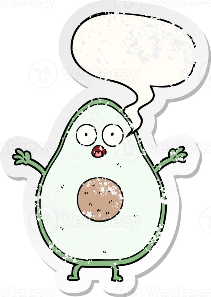 cartoon avocado with speech bubble distressed distressed old sticker png