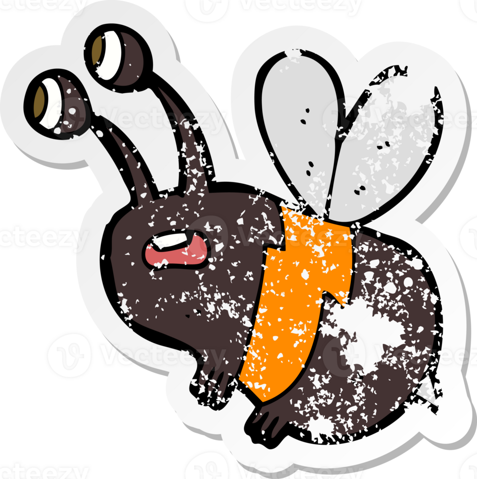 retro distressed sticker of a cartoon frightened bee png