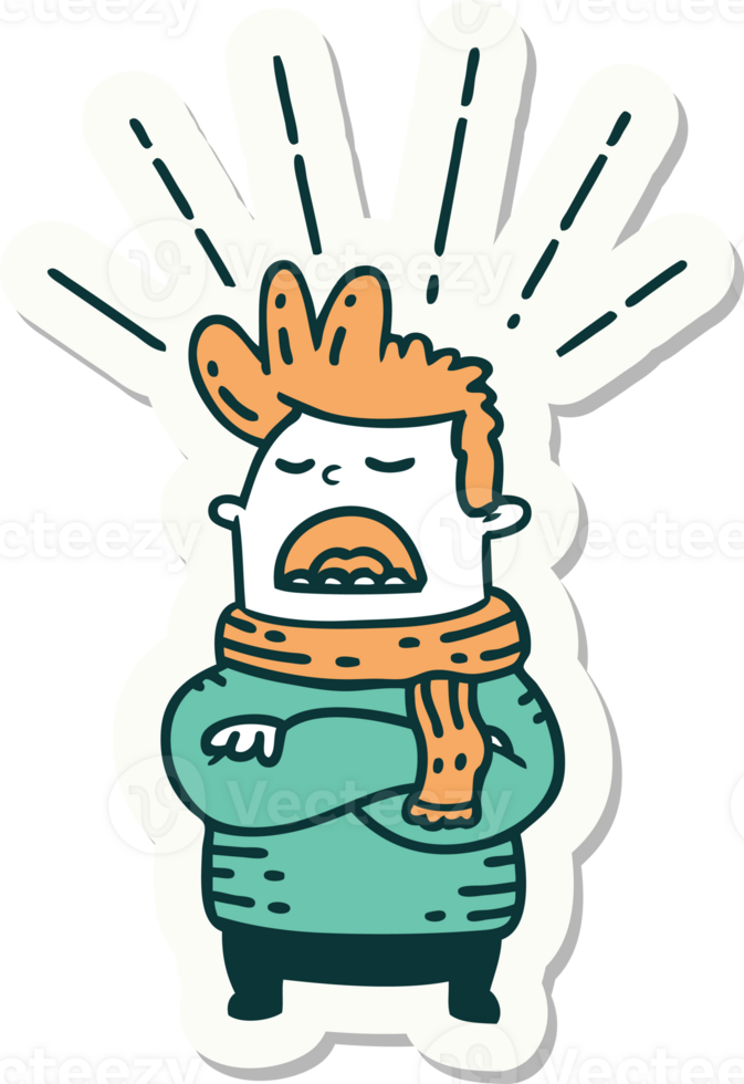 sticker of a tattoo style man wearing scarf png