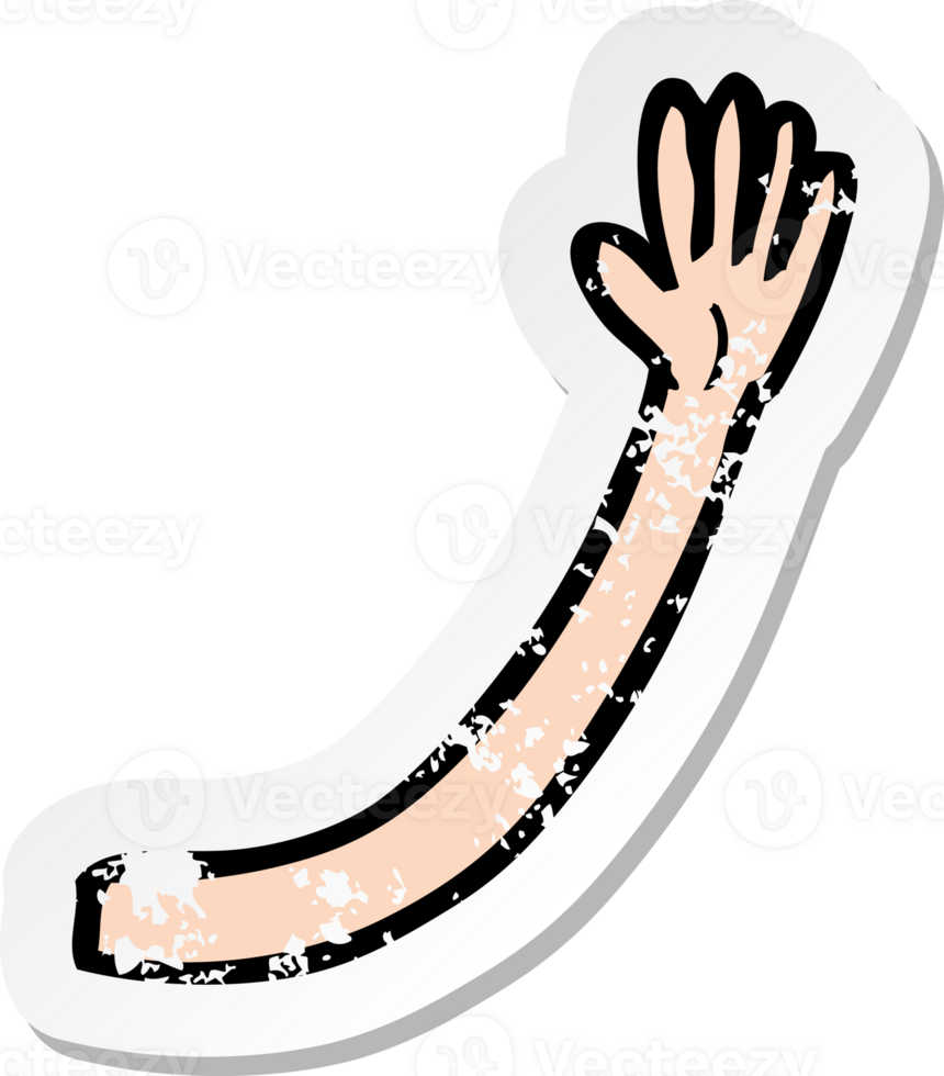 retro distressed sticker of a cartoon arm png