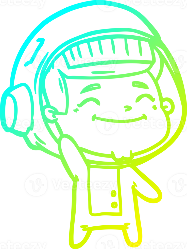 cold gradient line drawing of a happy cartoon astronaut png
