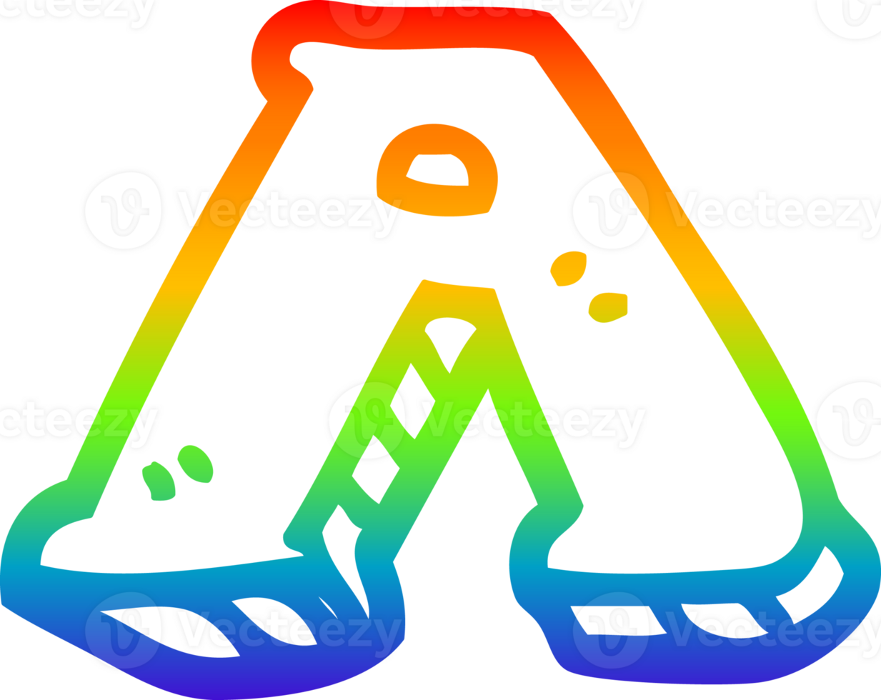 rainbow gradient line drawing of a cartoon letter a png