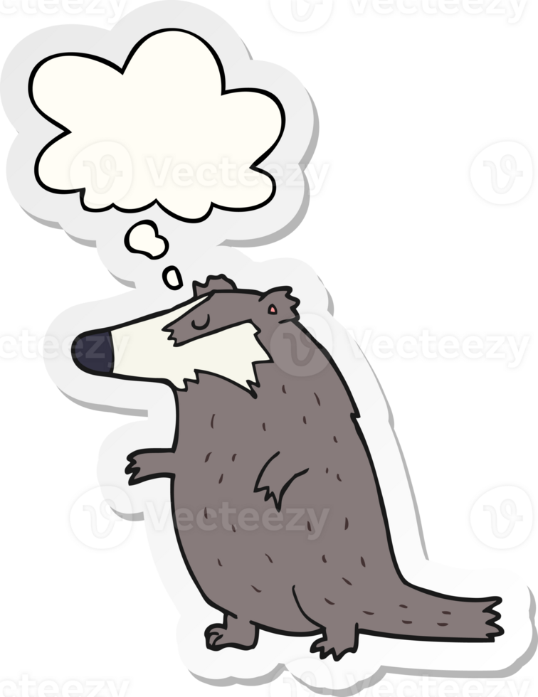 cartoon badger with thought bubble as a printed sticker png