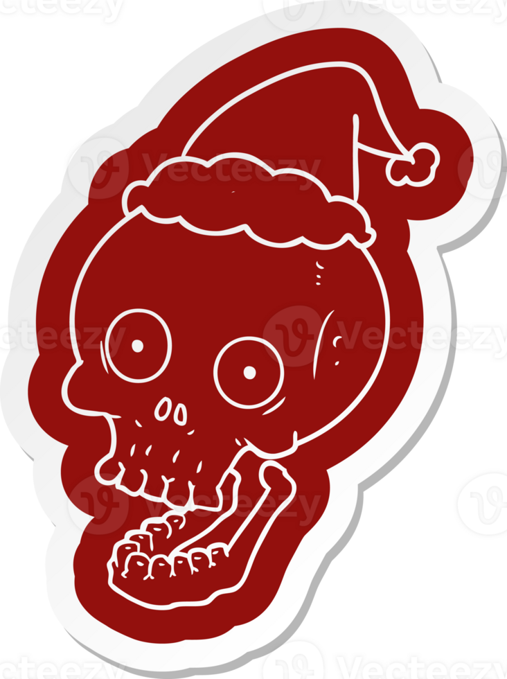 quirky cartoon  sticker of a skull wearing santa hat png