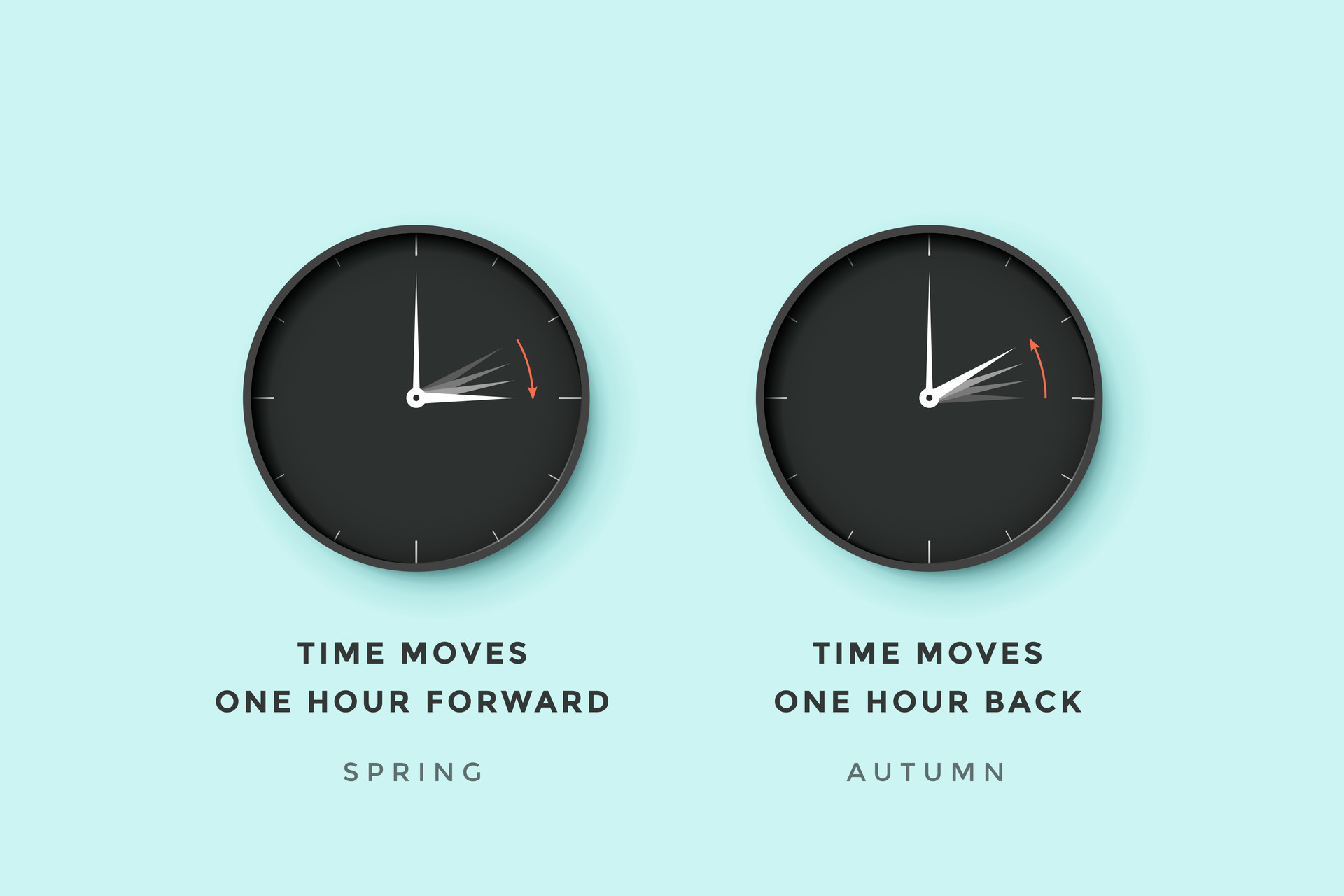 Daylight saving time. Set of clock time for Spring forward, Autumn back