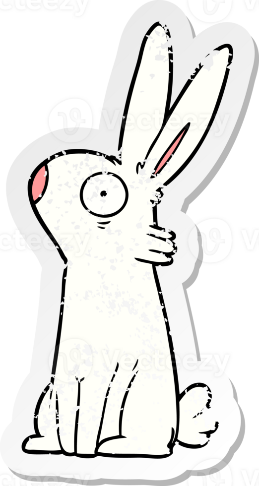 distressed sticker of a cartoon startled rabbit png