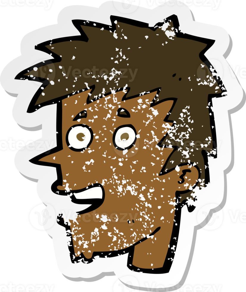 retro distressed sticker of a cartoon happy boy face png