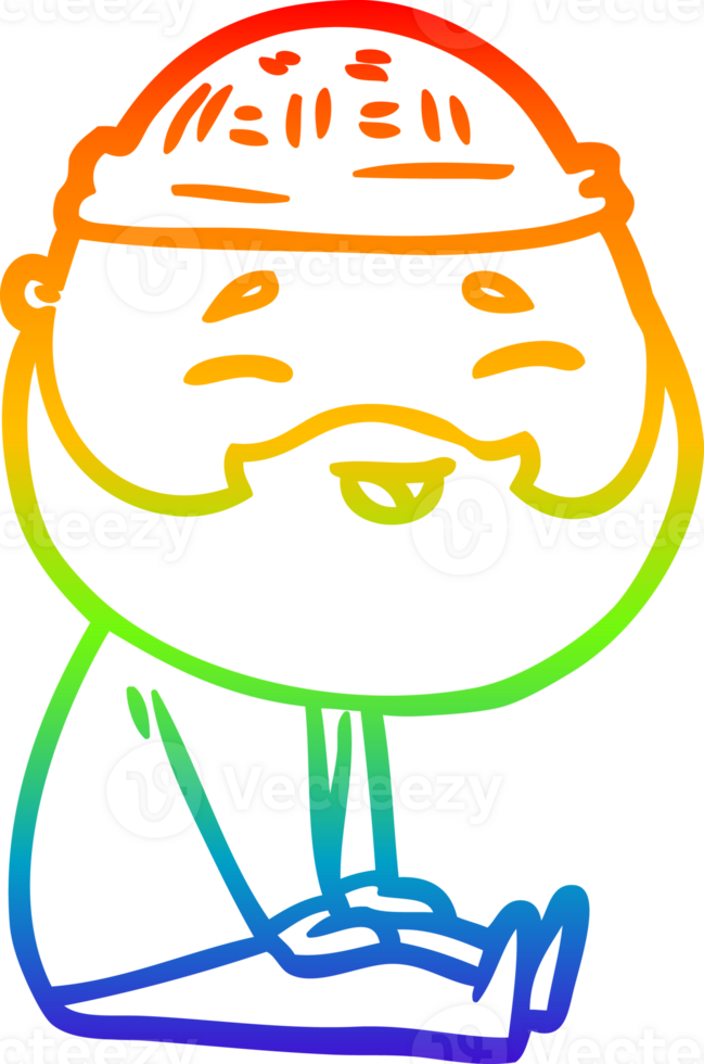 rainbow gradient line drawing of a cartoon happy bearded man png