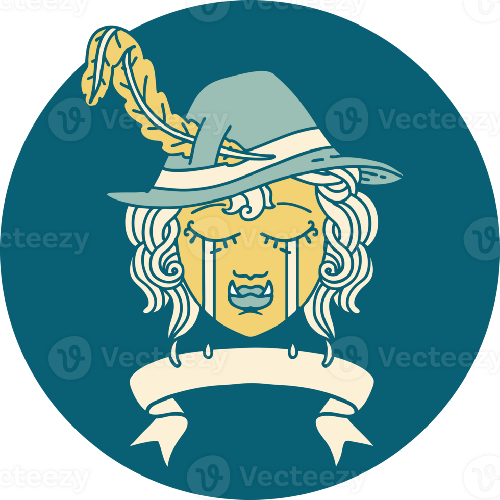 icon of crying orc bard character with banner png
