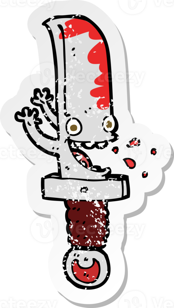 retro distressed sticker of a crazy knife cartoon character png