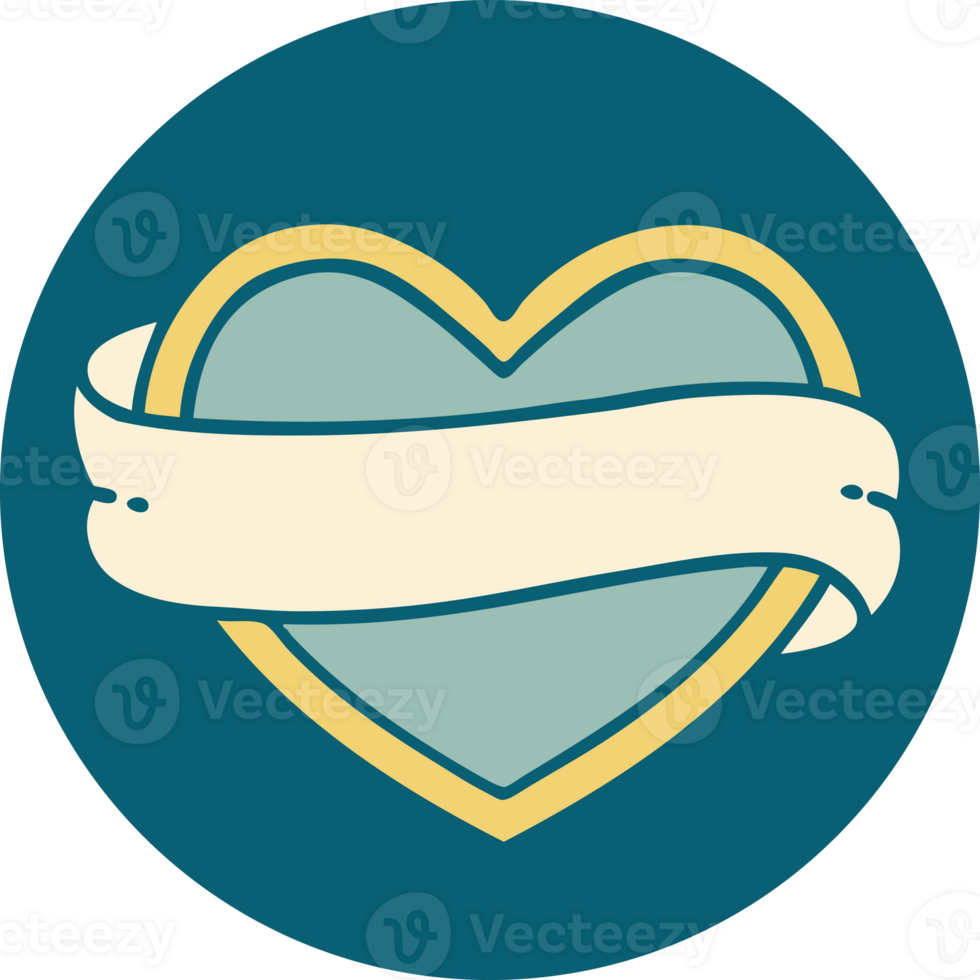 iconic tattoo style image of a heart and banner png