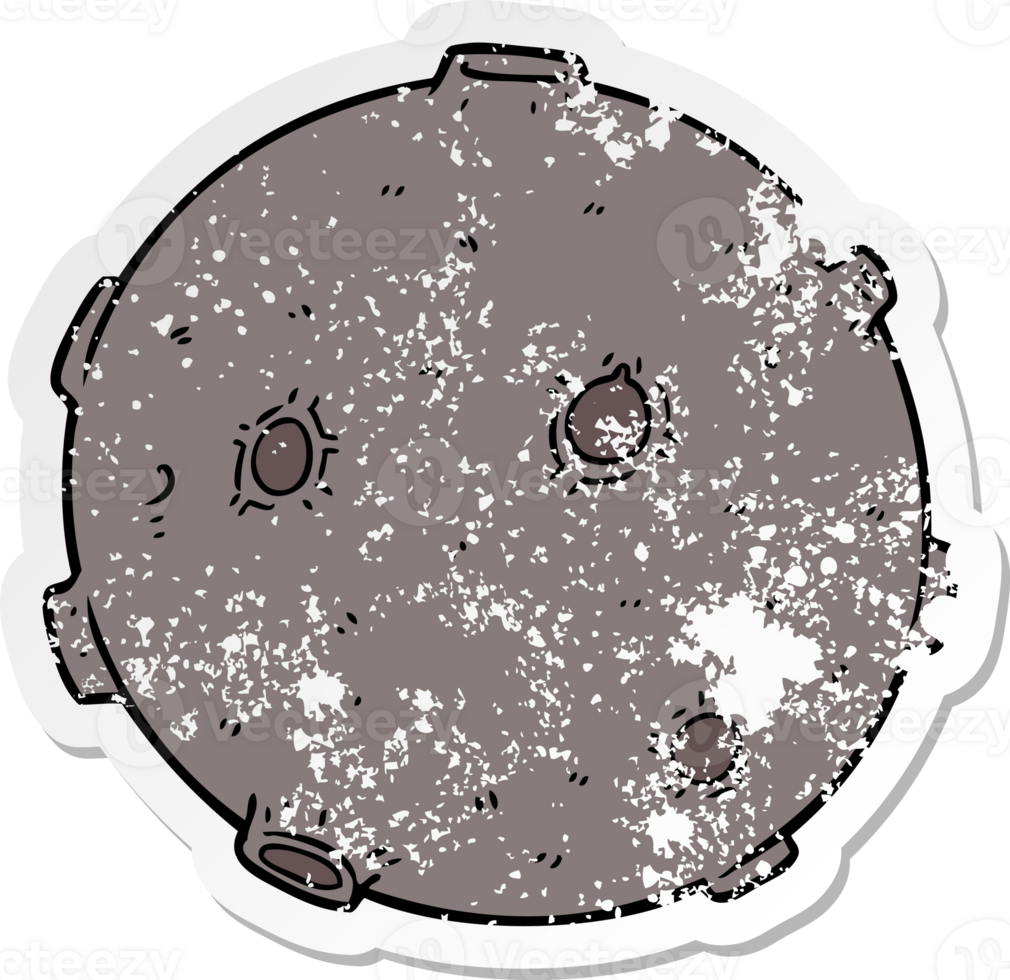 distressed sticker of a cartoon moon png