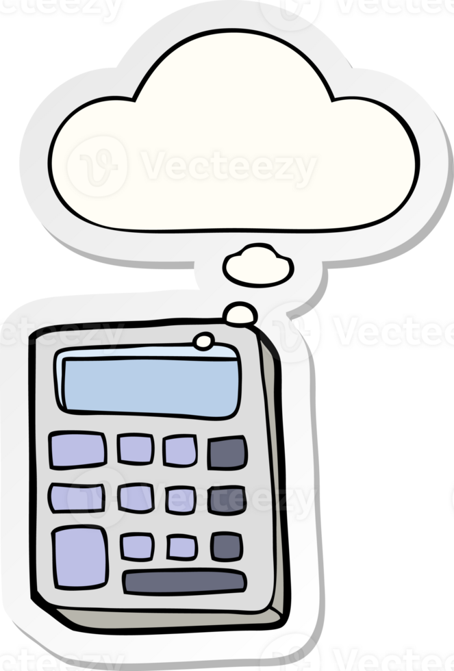 cartoon calculator with thought bubble as a printed sticker png