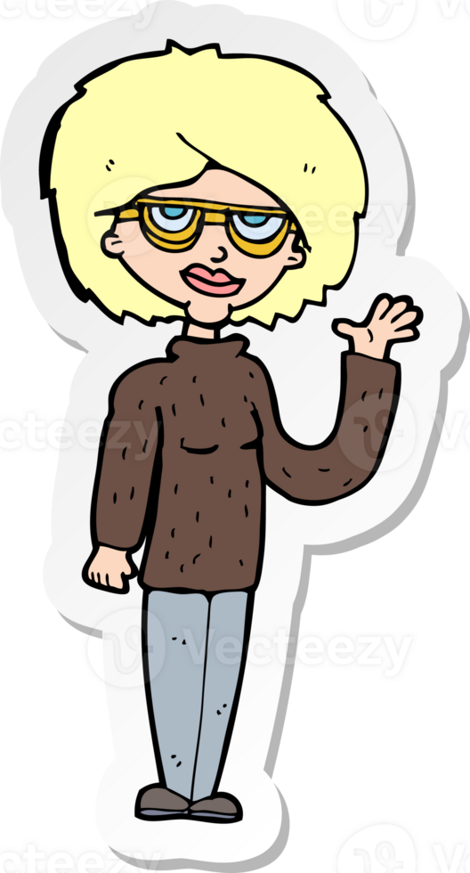 sticker of a cartoon woman waving png