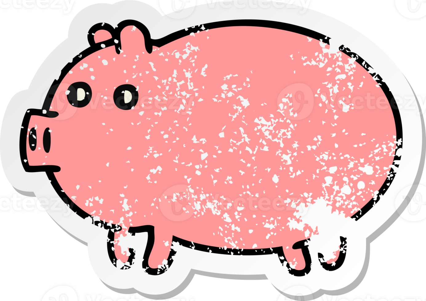 distressed sticker of a cute cartoon fat pig png