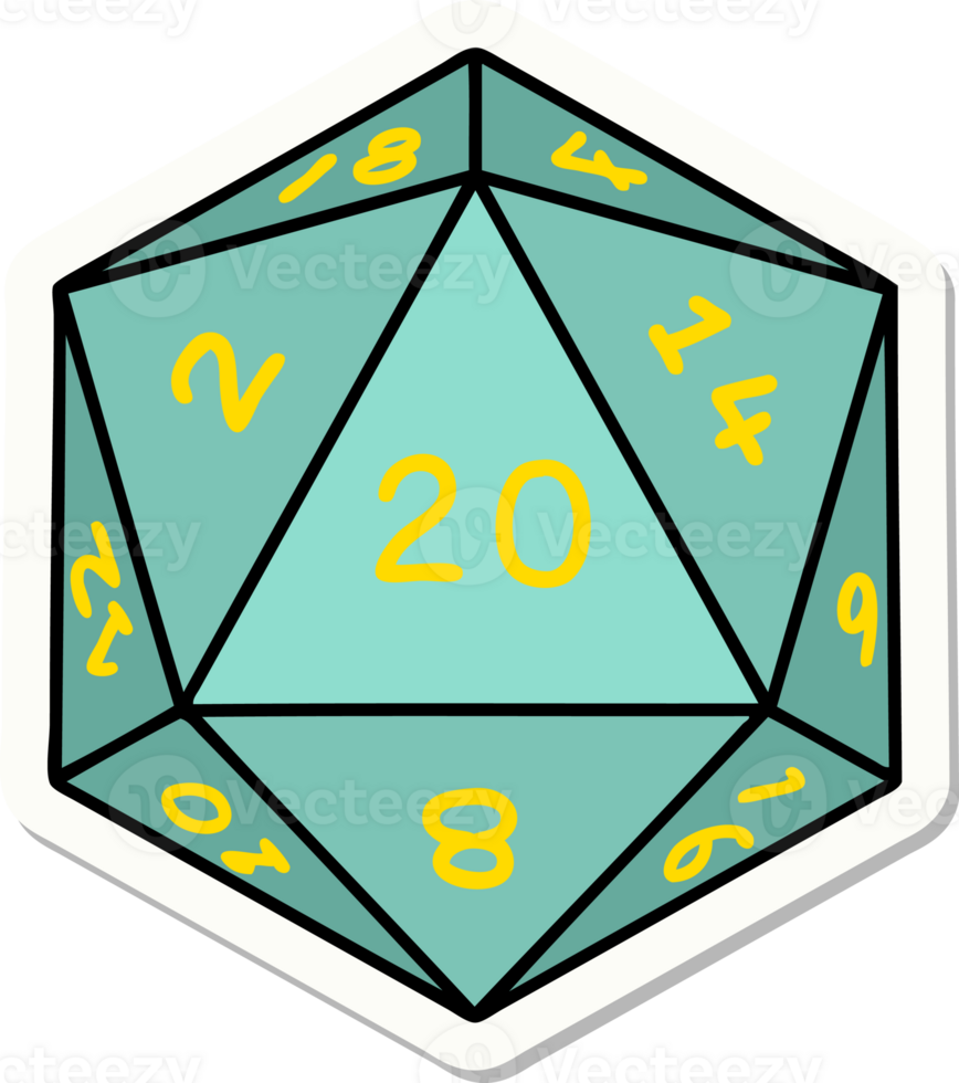 sticker of a natural 20 D20 dice roll png