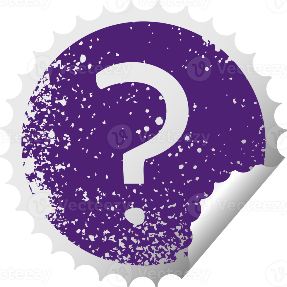 distressed circular peeling sticker symbol of a question mark png