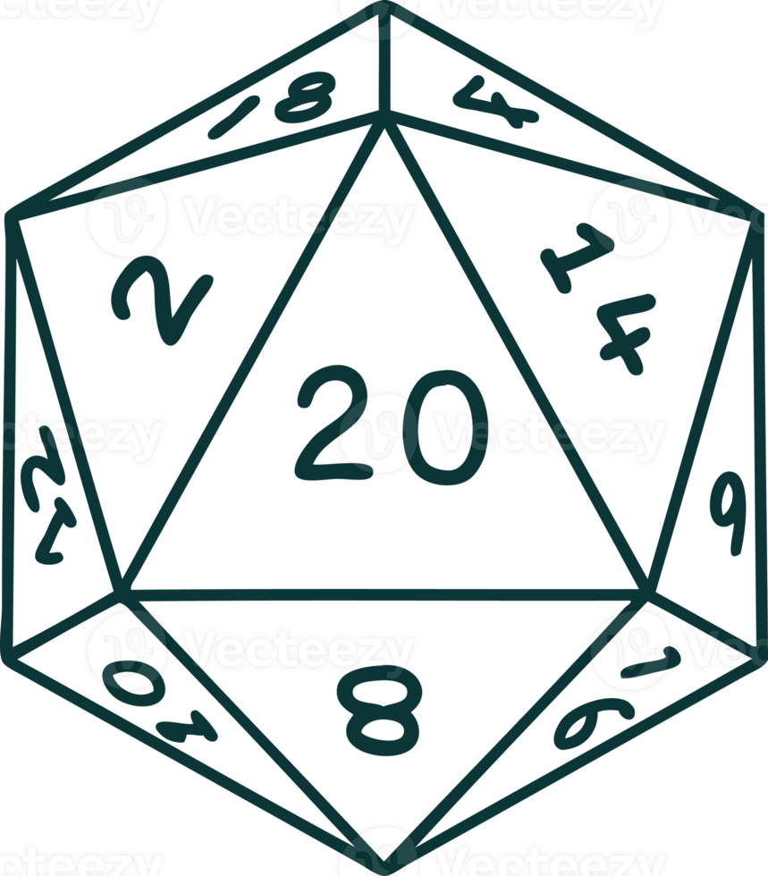 Retro Tattoo Style natural 20 D20 dice roll png