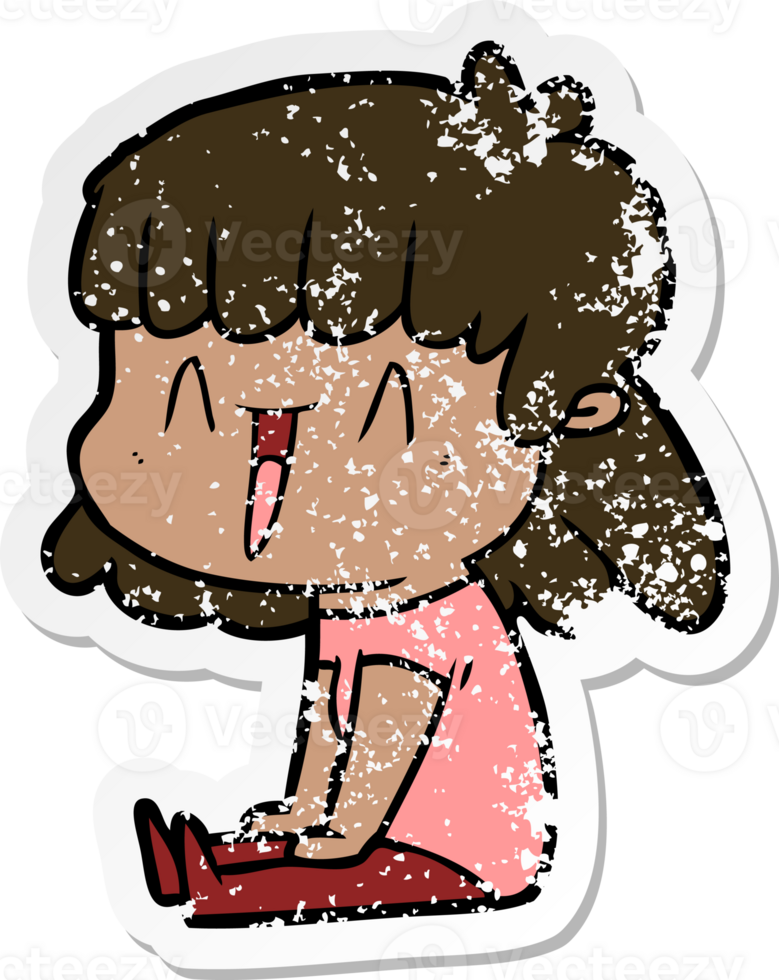 distressed sticker of a cartoon happy girl png